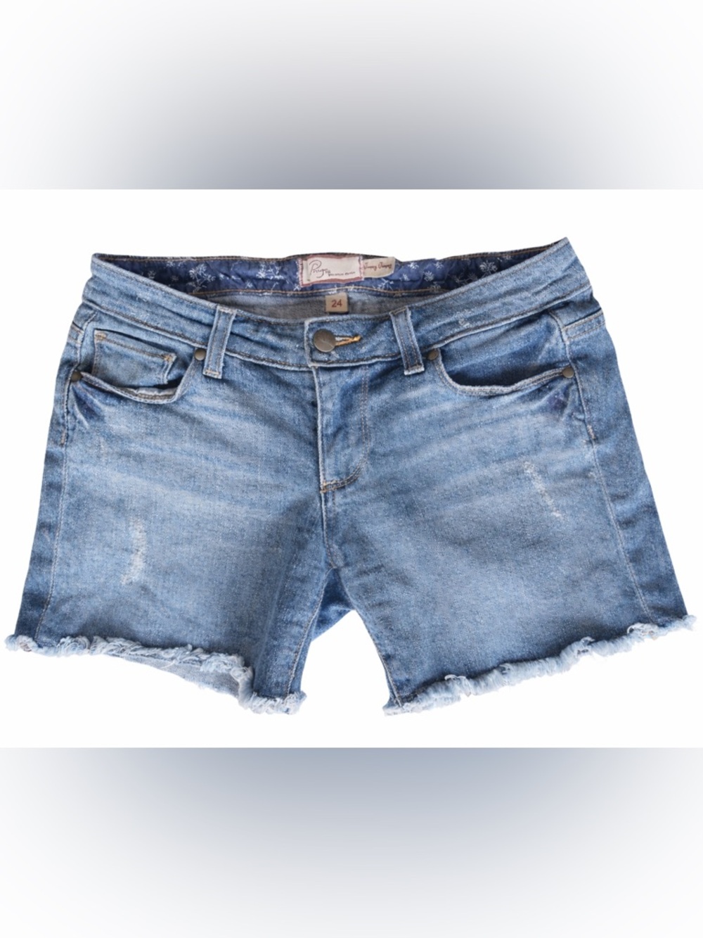 ✨ PAIGE Jimmy Jimmy Denim Cutoff Shorts Size 24 | Distressed Shorts Low Rise